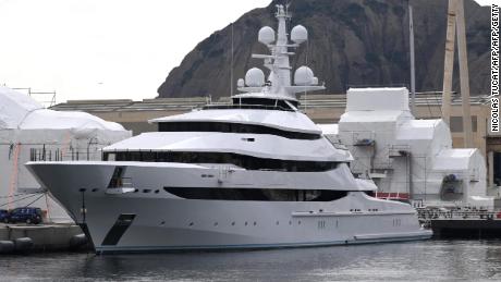 The Amore Vero yacht at the shipyard in La Ciotat, southern France, on March 3, 2022.