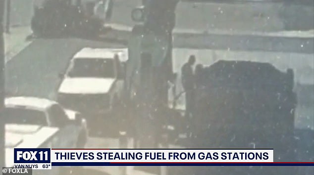 Thieves were caught on camera stealing what a gas station manager claimed was several thousand dollars in fuel from a Long Beach, California gas station.