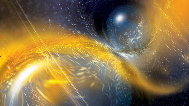 Neutron stars collide in illustration.