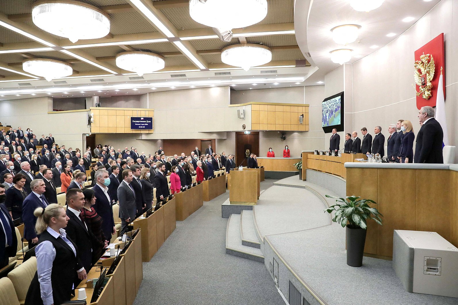 Russian lawmakers attend a session of the State Duma in Moscow