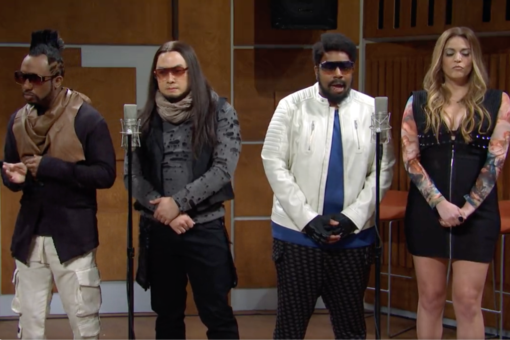 Cecily Strong, Kenan Thompson, Bowen Yang and Chris Redd appear as Black Eyed Peas on Saturday Night Live.