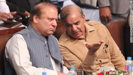 Former Pakistani Prime Minister Nawaz Sharif with his younger brother Shahbaz Sharif in Lahore, Pakistan, in October 2017. 