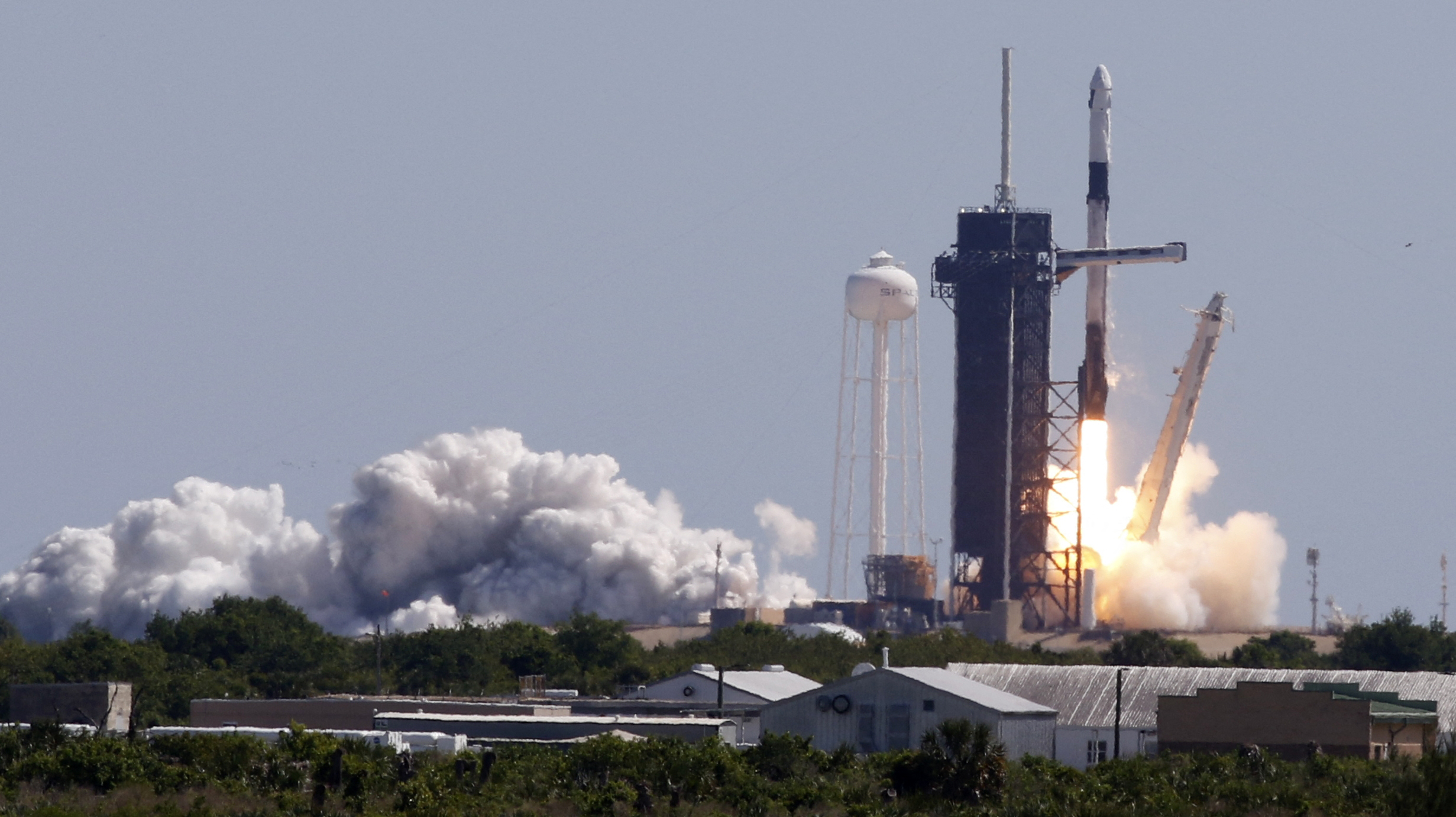 A SpaceX Falcon 9 rocket, lifts off on the first private astronaut mission to the International Space Station