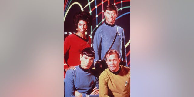Clockwise from top left: Nichelle Nichols, DeForest Kelley, William Shatner and Leonard Nimoy in the TV series "Star Trek" circa 1969.