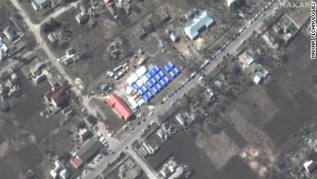 Satellite imagery of Maxar shows the tented camp in Bizimini on March 22.