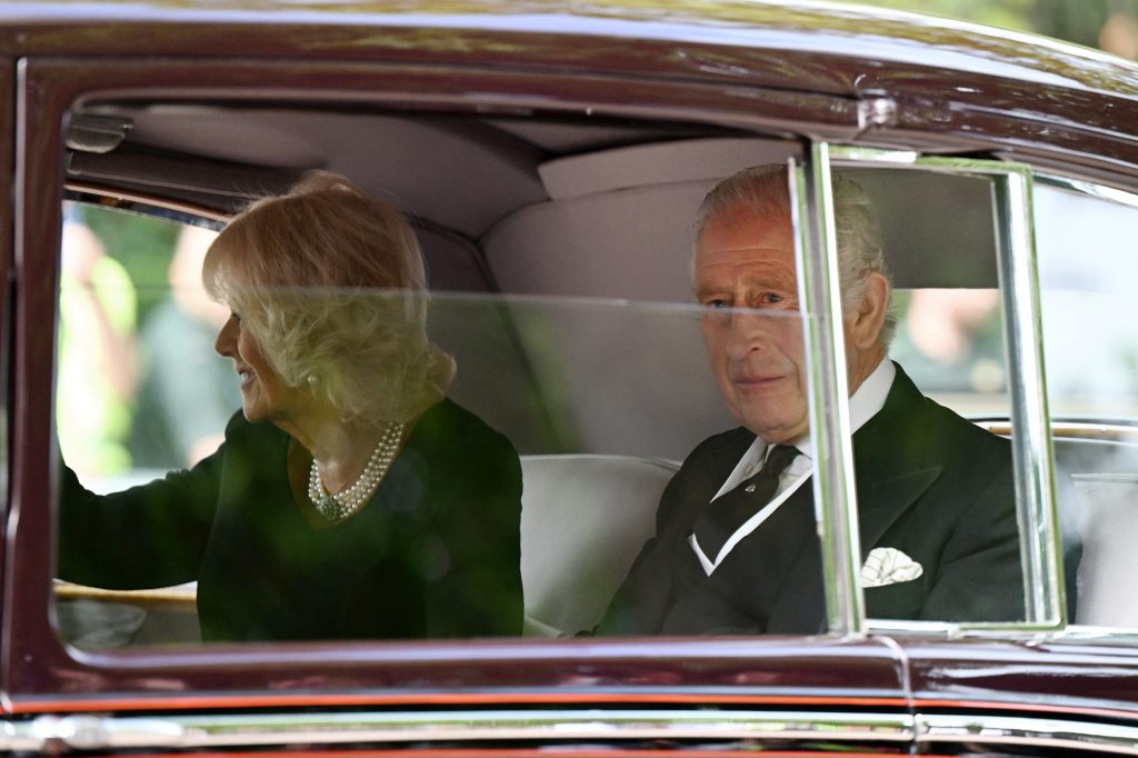 King Charles III and Queen Consort Camilla leaving Clarence House on Monday.