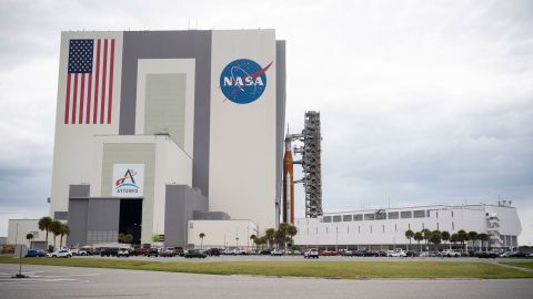 The missile stack is now safely hidden in the Vehicle Assembly Building.