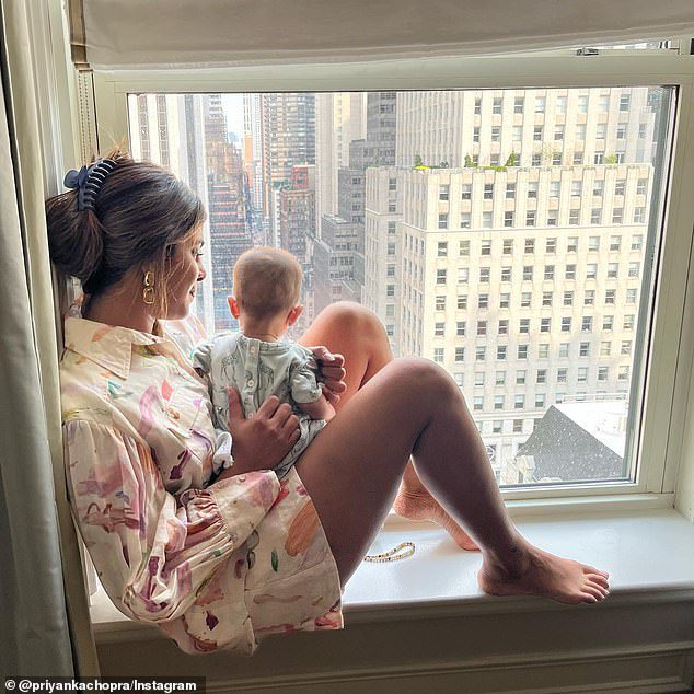 First bite of a big apple: Priyanka Chopra and her daughter Malte Marie are currently in New York enjoying their first trip to the city.  The 40-year-old mother cuddled with her daughter for the first time in a series of photos