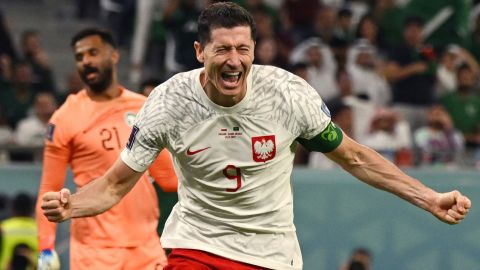 Next, Argentina meets Poland, and Robert Lewandowski is filmed celebrating scoring the second goal for his team during the Group C match between Poland and Saudi Arabia.